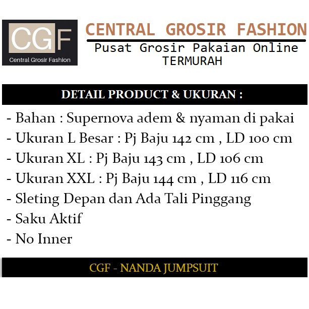 Nanda Jumpsuit - Central Grosir Fashion (CGF) - Ukuran L-XXL - Matt Katun Supernova