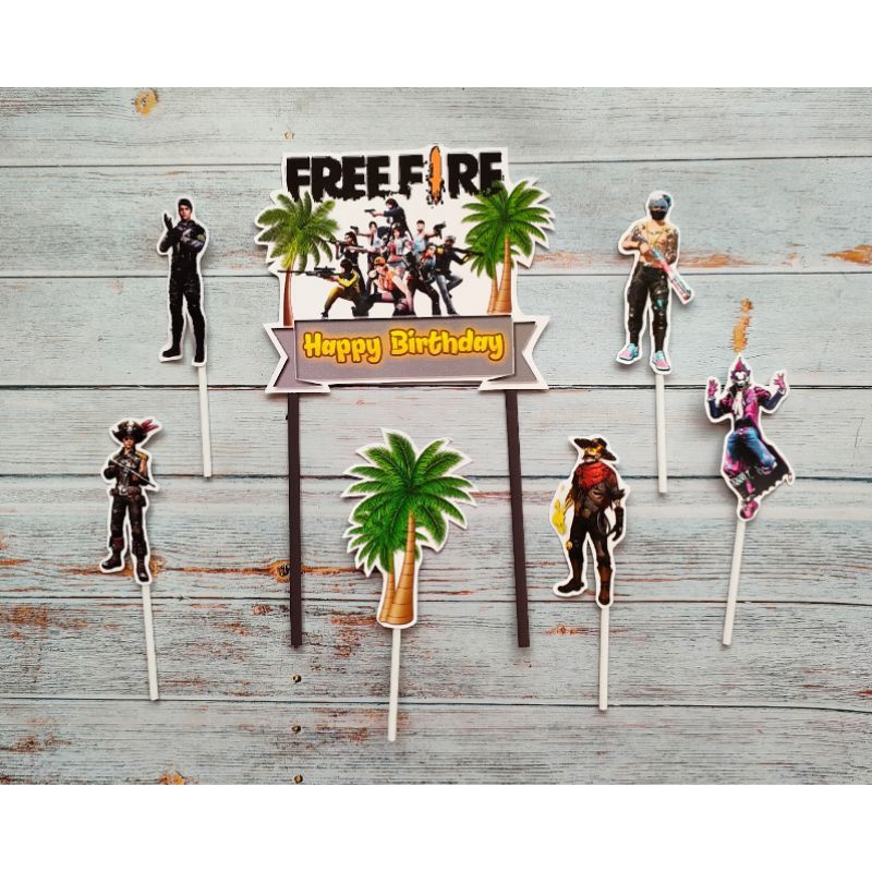 hiasan nasi tumpeng cake topper hiasan kue ulang tahun satu set karakter Free Fire