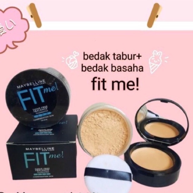 BEDAK TABUR MAYBELLINE FIT ME 2IN1  — BEDAK TABUR+BEDAK BASAH FIT ME / BEDAK PADAT+BEDAK BASAH 2IN1