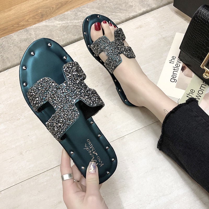 SHOEGALLERY TG0431 SANDAL SLOP WANITA IMPORT MOTIF MANIK SANDAL JALAN WANITA