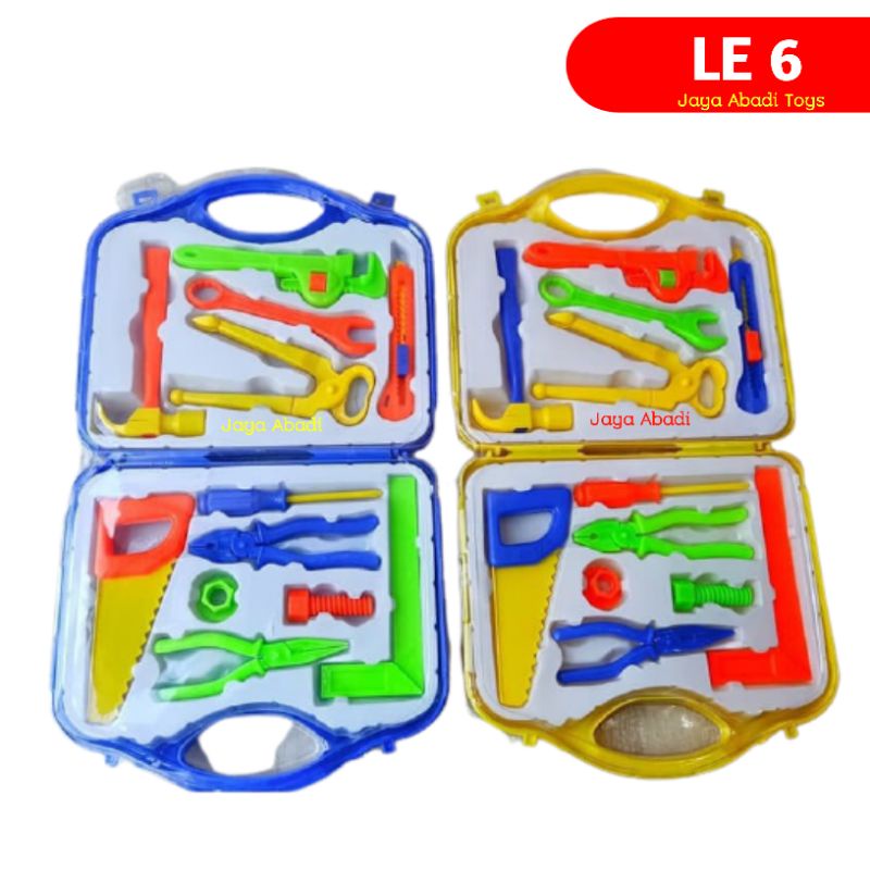 LE 6 - Mainan Tools Set Alat Tukang Koper Biru Kuning Random Medium Bag Deluxe LE6