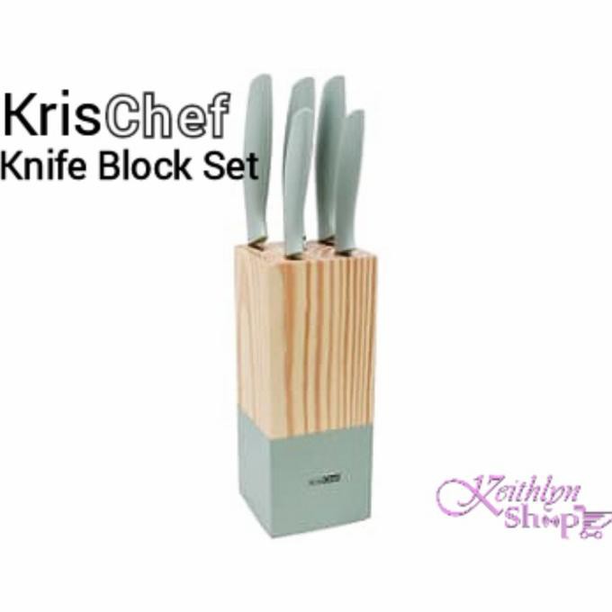 PISAU DAPUR SET / KRISCHEF KNIFE BLOCK SET TURQUOISE TERLARIS6543