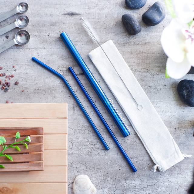 Promo Stainless Straw / Sedotan Stainless (full Set Bubble Blue) MgomLGcL7zE3X