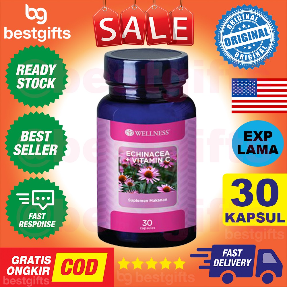 WELLNESS ECHINACEA EXTRACT VITAMIN VIT C IMUN IMUNITAS DAYA TAHAN TUBUH ANTI BAKTERI VIRUS 30 KAPSUL