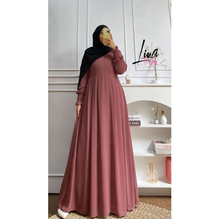 Gamis Polos Lina dress Bahan Ceruty Baby doll Busui Full Furing,Fajar colletion
