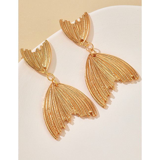 LRC Anting Tusuk Fashion Golden Alloy Mermaid Irregular Earrings K44564