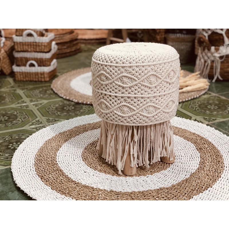 kursi rajut putih gun makram