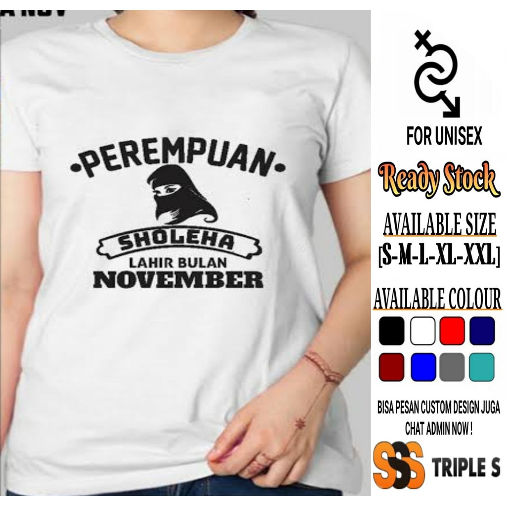 KAOS PEREMPUAN SHOLEHA LAHIR BULAN NOVEMBER SILUET WANITA BERCADAR
