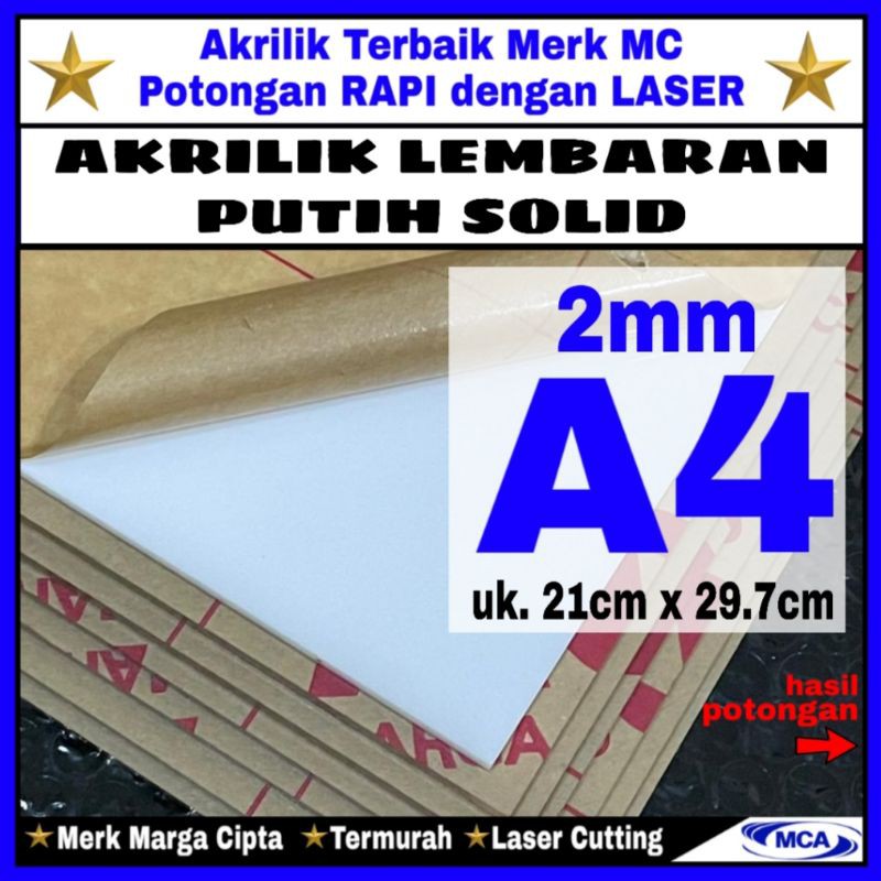 AKRILIK lembaran PUTIH SOLID 2mm uk. A4 / Marga cipta / Acrylic