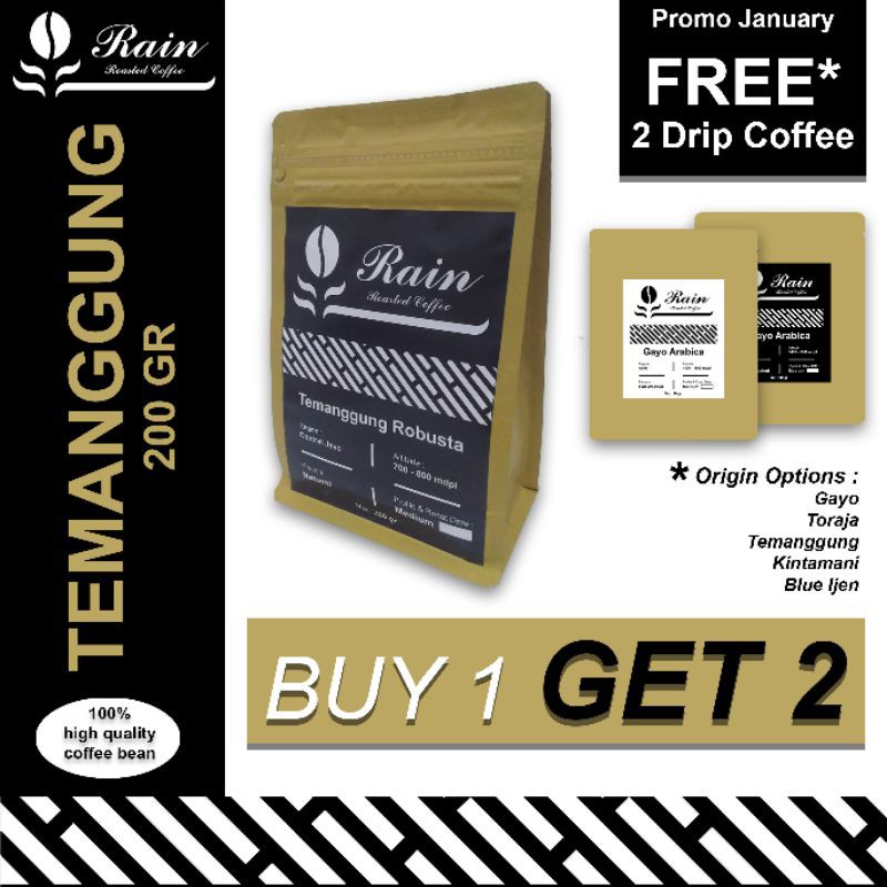 

Kopi Robusta Temanggung Natural 200gr - Rain Roasted Coffee - BIJI