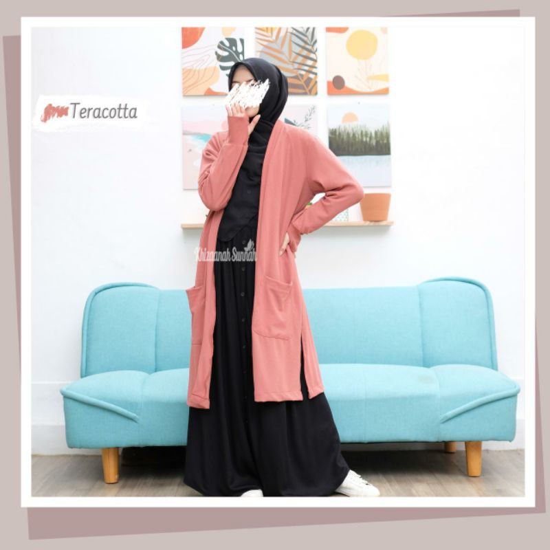 Waffle Long Cardi Khizaanah Sunnah / Long Cardi Knit Uniqlo