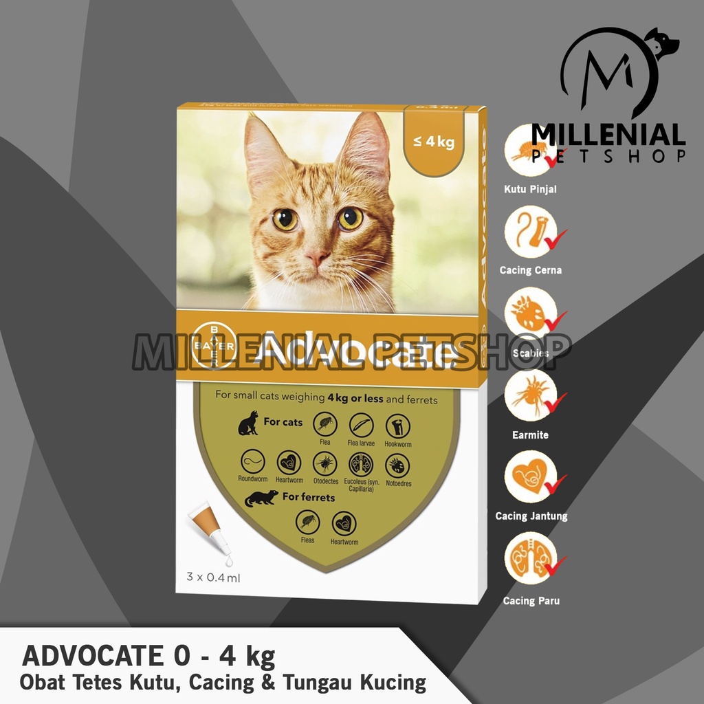 Obat Tetes Kutu Cacing Tungau Flea Scabies Kucing Advocate 0 – 4 KG