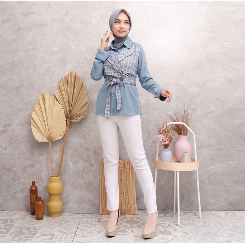 kemeja vest / kemeja tartan linen / vest / kemeja unik / kemeja variasi / kemeja lengan panjang