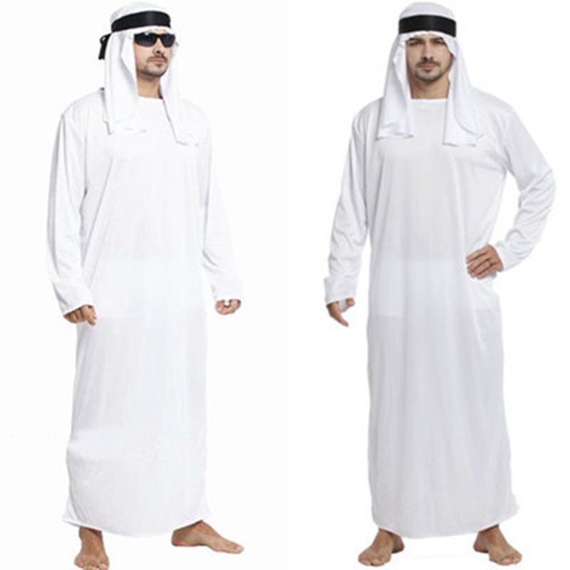 Jual Preorder Men Dubais Ruler Halloween Costumes Adult Men White Arab Robe Arabian King Cosplay 4752