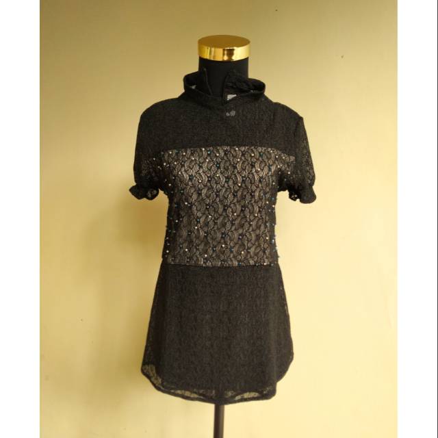 Preloved baju atasan blouse pesta brokat hitam eksklusif elegan
