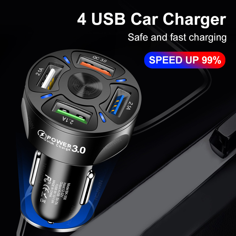 Charger Mobil 4 Port Usb 3.0 Display Led 12-24v Kompatibel Iphone Android Samsung Huawei Xiaomi