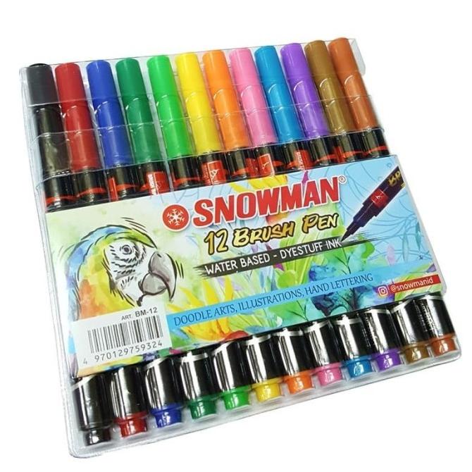 

[[COD]] Snowman Brush Pen Water Base - Dyestuff Ink 12 Warna FREE ONGKIR Kode 255