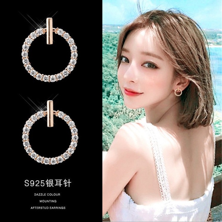 S925 sterling silver earbud selebriti Internet bulat anting-anting pendek Korea temperamental stud a