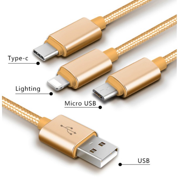 3In1 Kabel Charger USB 2.4A Fast Charging Untuk IPhone Vivo Oppo Xiaomi Huawei