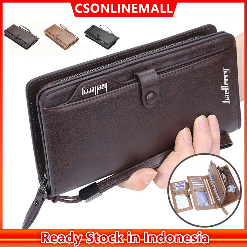 CSONLINEMALL Baellerry Dompet Panjang Pria Dompet Kartu Kulit Pria dengan Slot Kartu Gratis