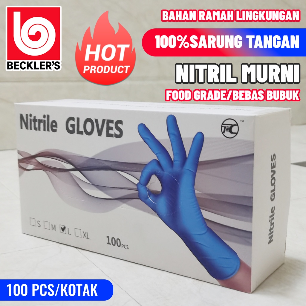 Sarung Tangan Karet Nitril Biru 100% Medical Glove Premium 100PCS/BOX-4 size/ S-M-L-XL