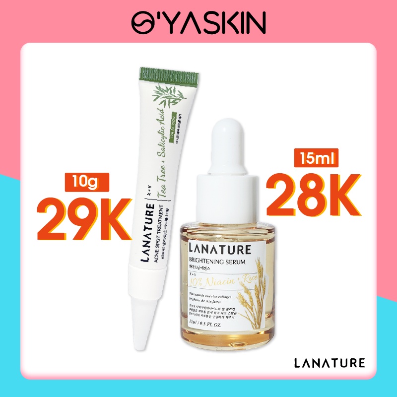 LANATURE-10%niacin+rice brightening serum-15ml & LANATURE-tea tree + salicylic acid acne spot