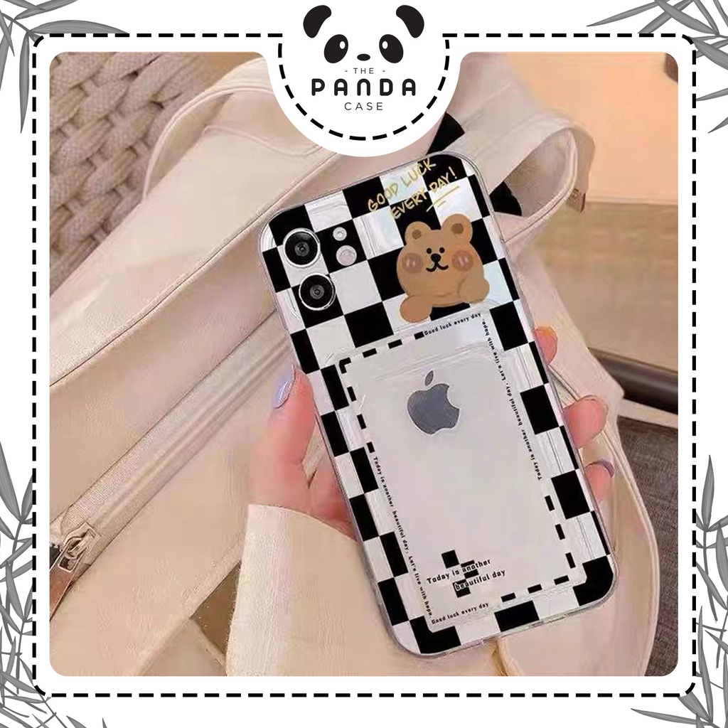 [TPC] Wallet Case Grid Bear Card Holder Phone Case IPHONE 6 6S 7 8 PLUS X XS MAX XR 11 12 13 MINI PRO MAX IP026