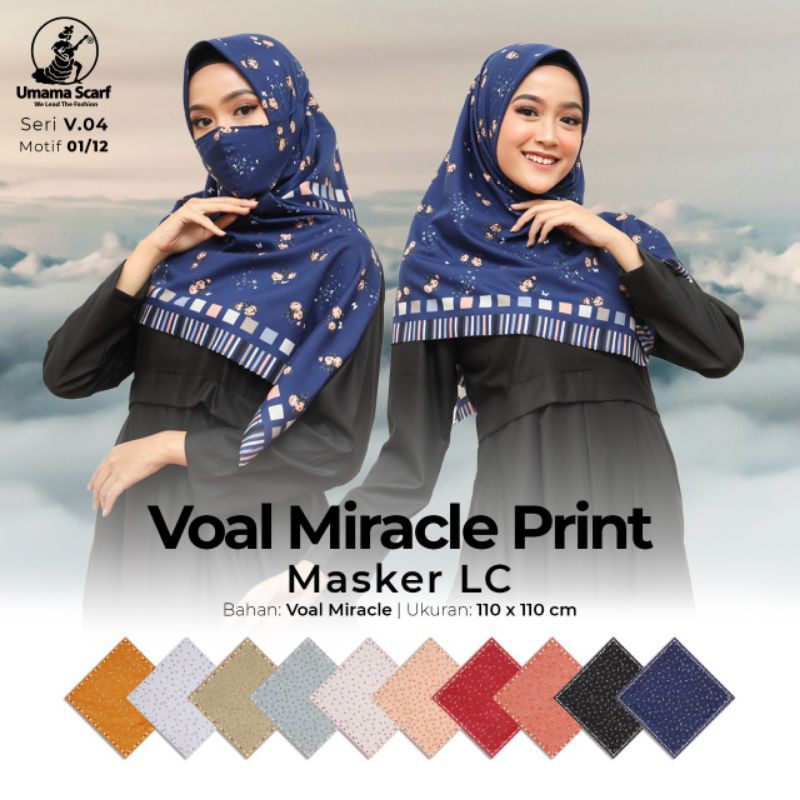 Hijab Segiempat Voal Miracle Motif Umama Free Masker