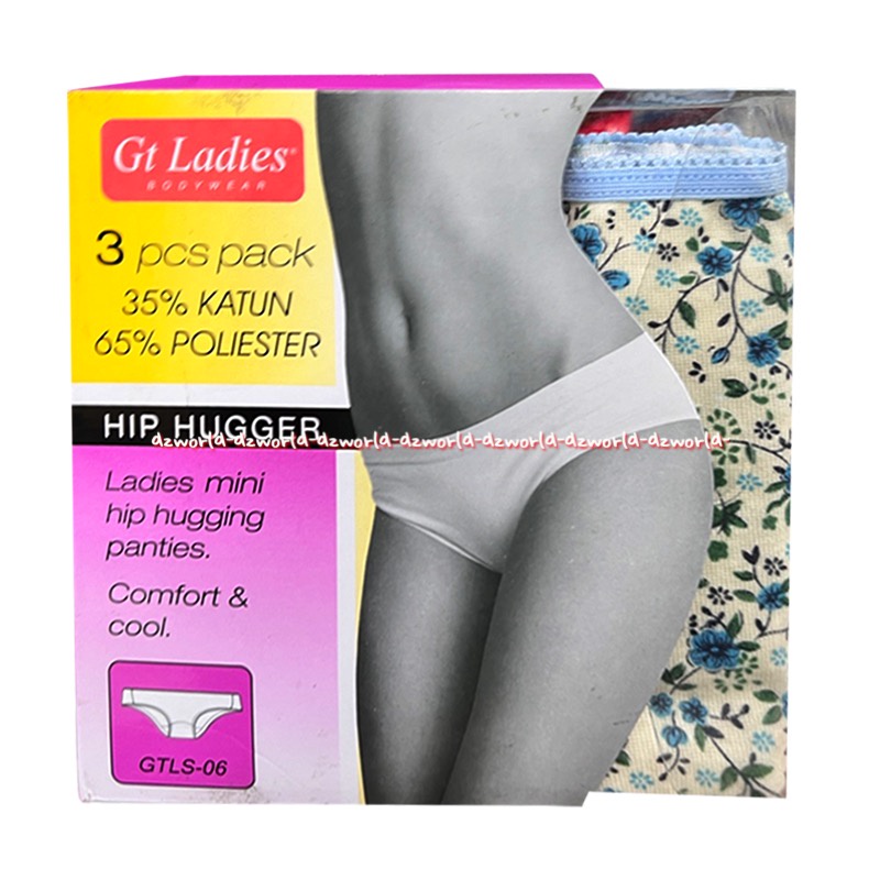 Gt Ladies 3pcs Hip Hugger Ladies Mini Celana Dalam Katun Motif Bunga GTLS-06 Gt Men Ladies Cotton Panties Flower