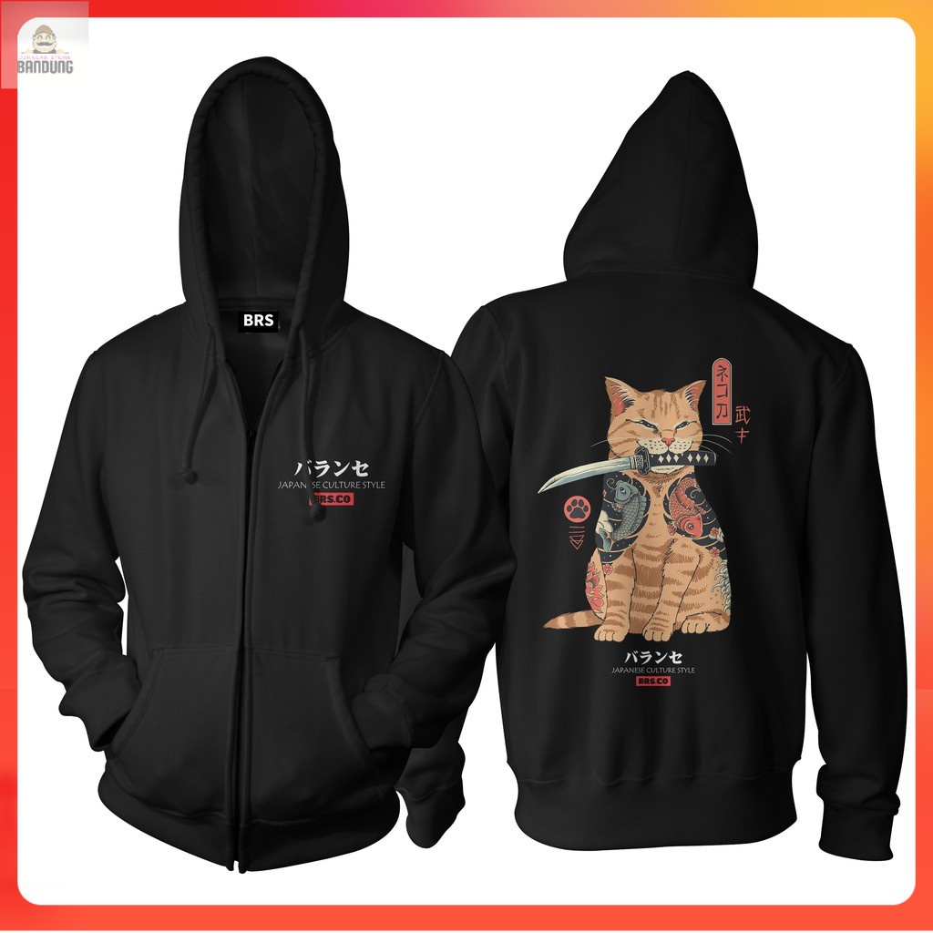 BRS Jaket Jepang Cat Katana Samurai / Jaket Zipper