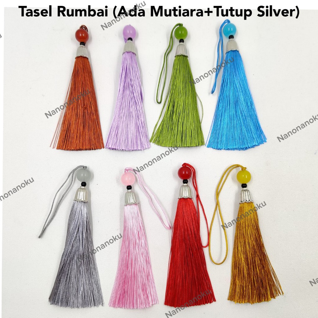 Tasel Rumbai Mutiara Warna Tutup Perak Tassel Bahan Craft Hampers