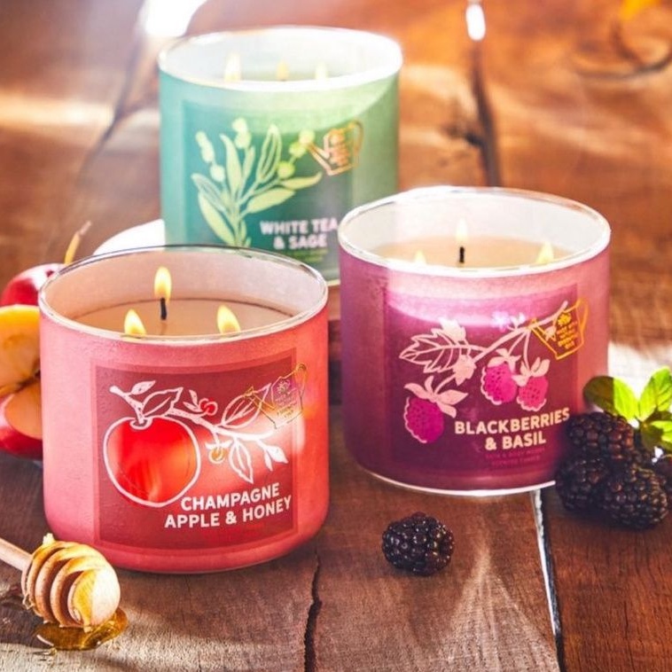 BATH AND BODY WORKS BLACKBERRIES &amp; BASIL 3-WICK SCENTED CANDLE 411 G LILIN WANGI 3 SUMBU UKURAN BESAR PENGHARUM RUANGAN