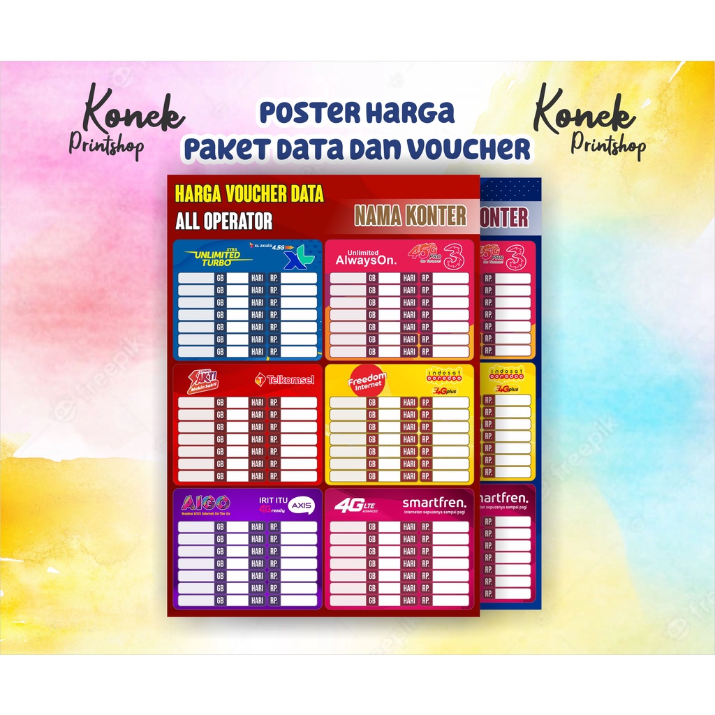 

(All Operator) Poster Konter Daftar Harga Kuota dan Paket Data