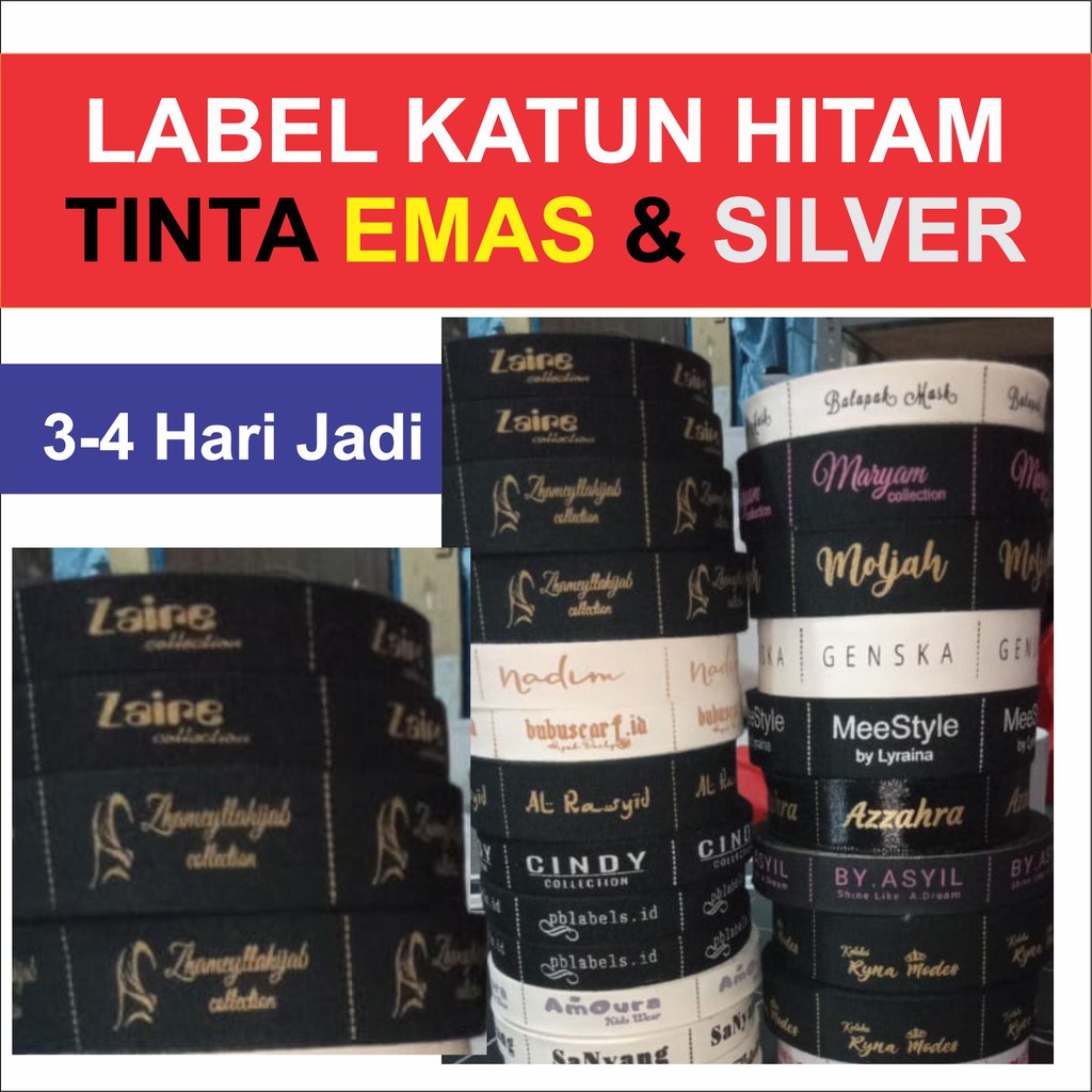 

Label katun hitam abel katun label katun sablon anti luntur Emas Silver