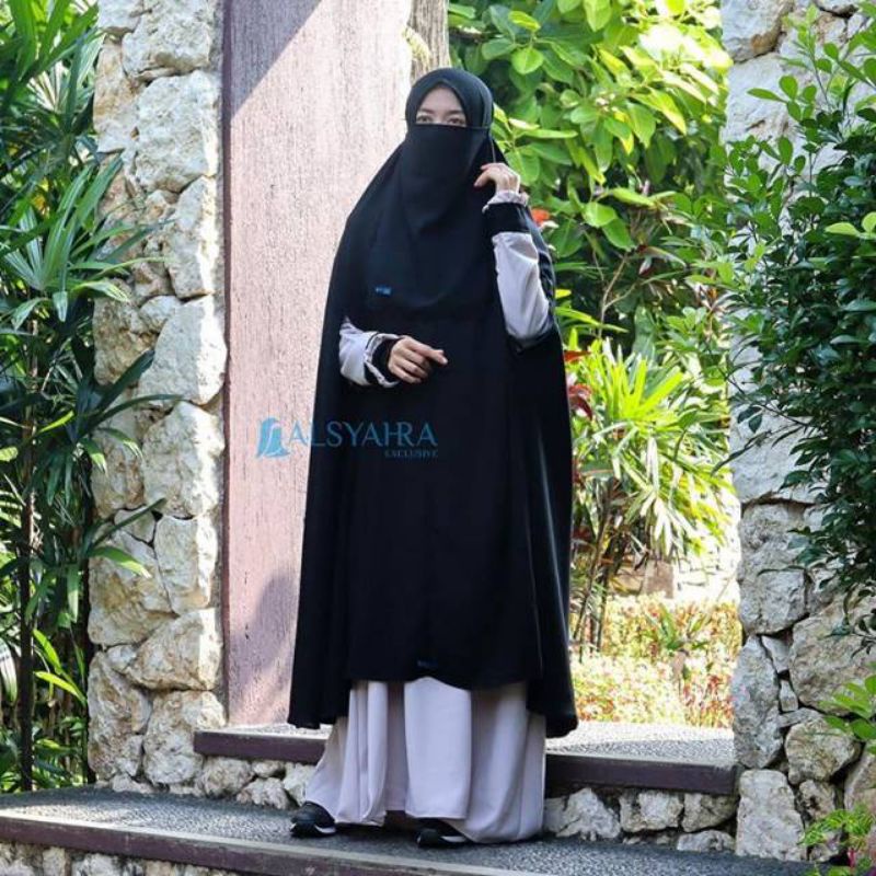 Set Khimar Syari Handzipper Al Haramain Jetblack By Alsyahra Exclusive