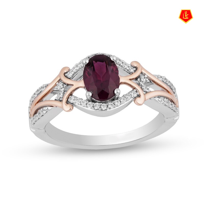 [Ready Stock]Fashion Elegant Micro Inlaid with Diamond Amethyst Double Color Ring