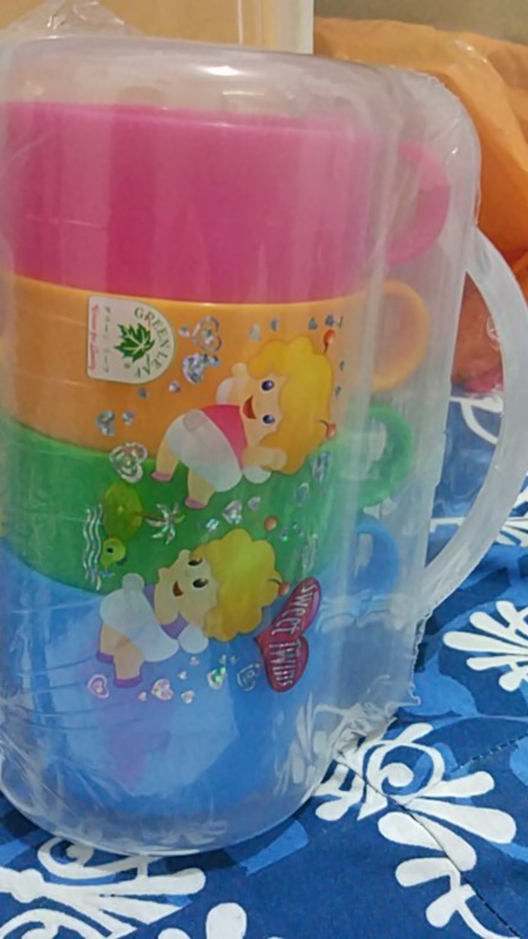 Batamgrosir.id | Gelas Set - Gelas Piknik - Gelas Teh Picnik - Glass Bag Pochi 5in1 Green Leaf 4125