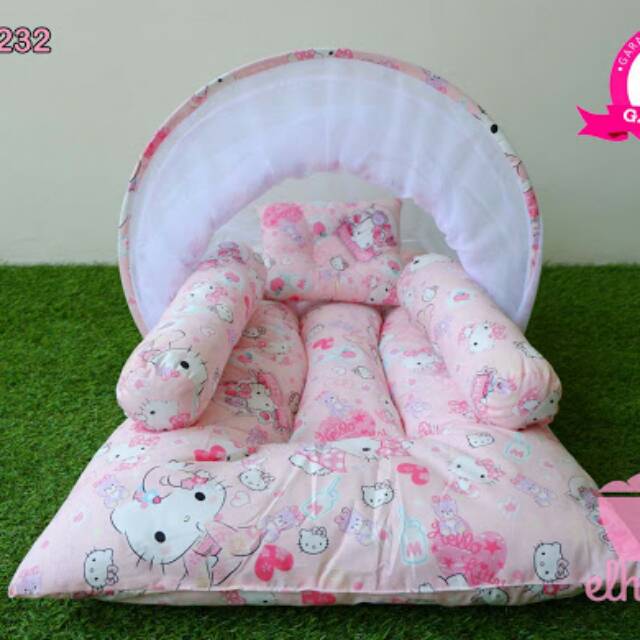 Kasur Bayi  Motif Animasi Lucu  Hello  Kitty  Set Kelambu 