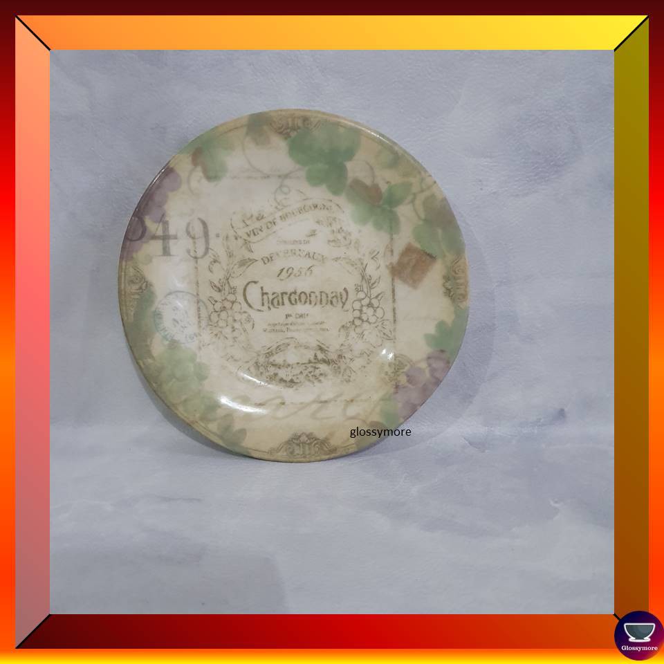 Piring Kecil Kue Cookies Keramik Saucer Motif Vintage Chardonnay Diameter 16 cm