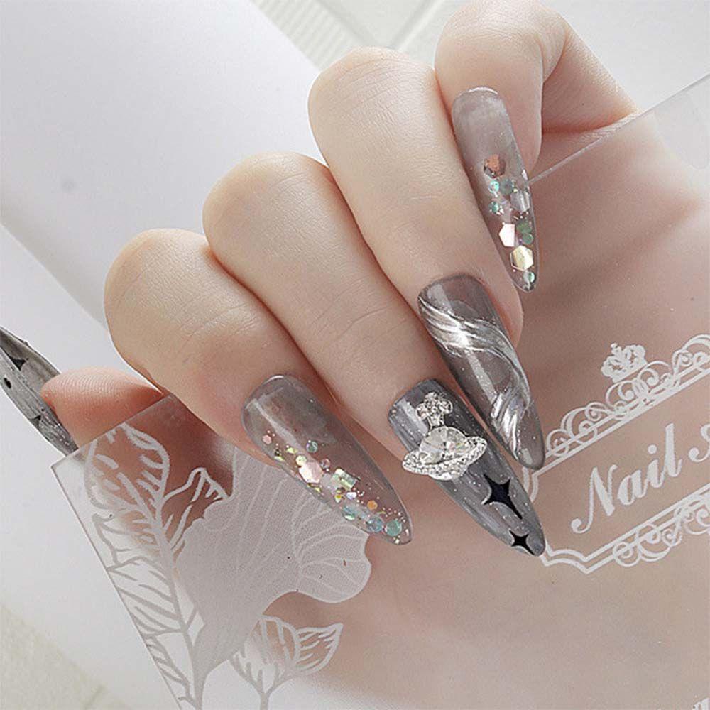 [Elegan] Cat Eye Nail Rhinestones Wanita Mewah Manikur Aksesoris Fashion Cat Eye Batu 3D Perhiasan Kuku