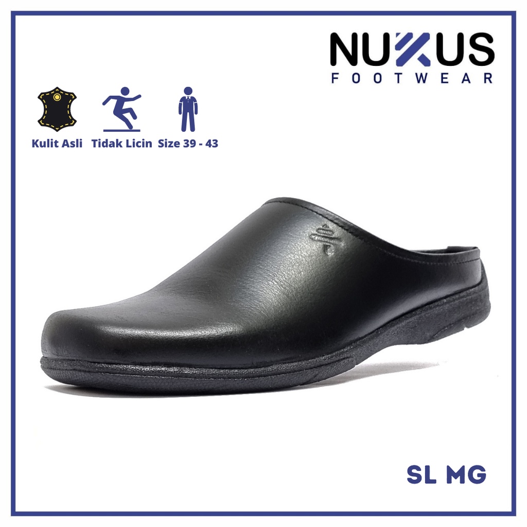 Nukus Sandal Selop Pria Kulit Sapi Asli Hitam - SLMG