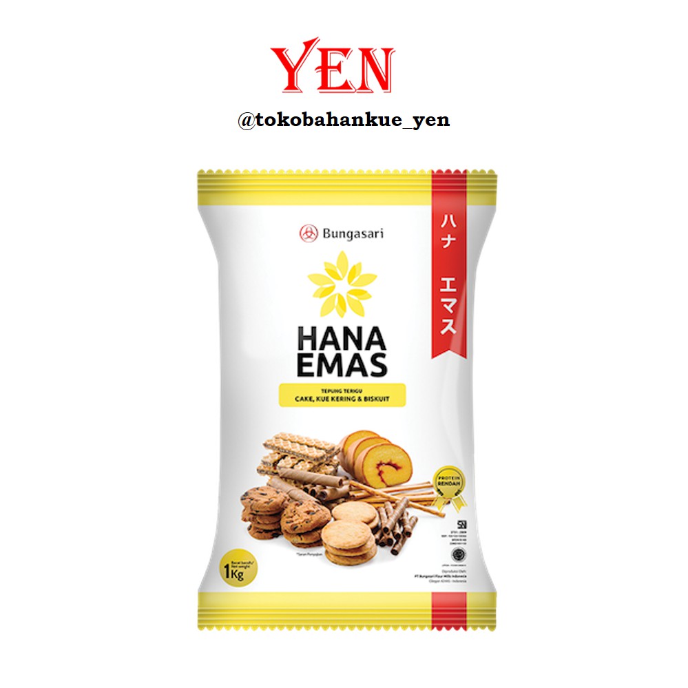 

Bungasari Tepung Terigu Hana Emas / Tepung Terigu Protein Rendah / Terigu Cake dan Cookies 1kg