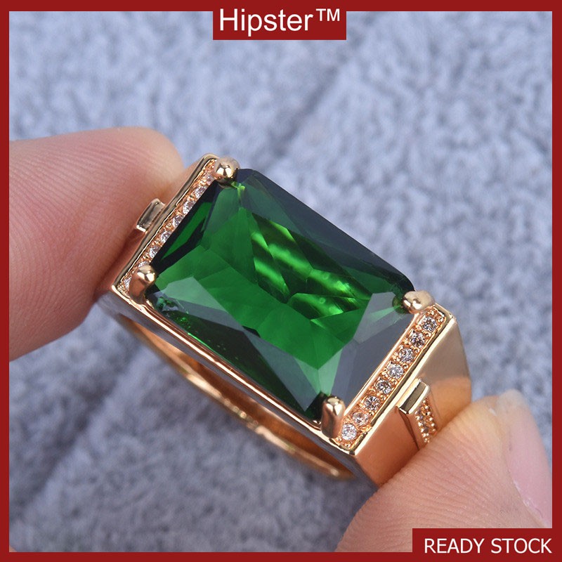 Gaya Baru Hias Emerald Alam Cincin 18K Emas Adjustable Pembukaan