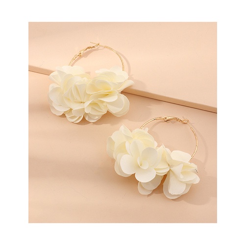 LRC Anting Tusuk Fashion Geometric Fabric Flower Alloy Large Ring Earrings K37005