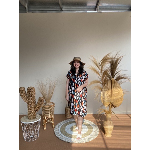 Daster Viral Ruffle Busui Friendly Resleting Depan Lengan Pendek | Daster Kekinian Busui Murah | Daster Rayon Busui Motif Terbaru Panjang Selutut-Busui Kotak Hitam