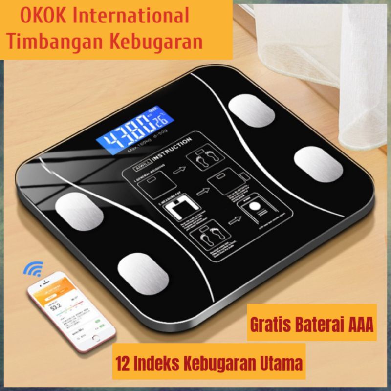 Timbangan Badan Kebugaran Smart Scale OKOK International mengukur 12 indeks kebugaran essensial