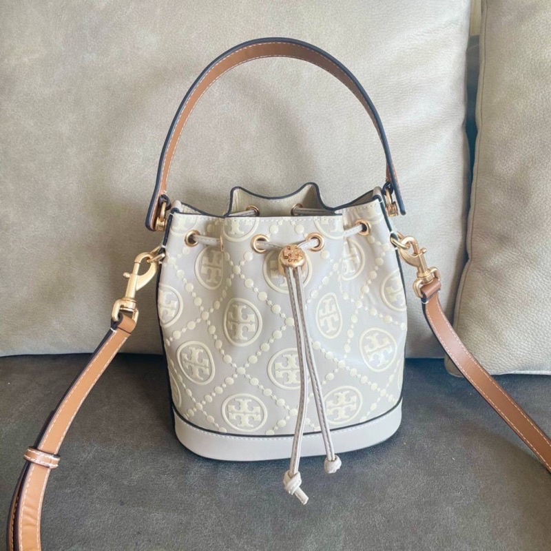 T Monogram Embossed Bucket Bag