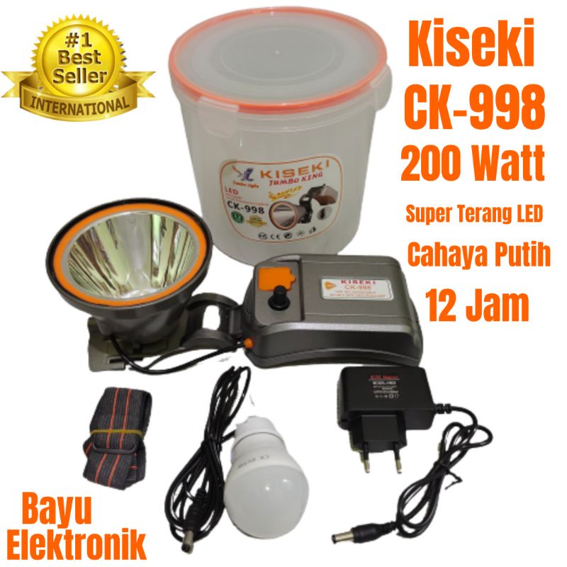 Senter Kepala LED Super Terang Kiseki 200 Watt CK-998 Jumbo King Bonus Bohlam LED Senter Kepala Cas
