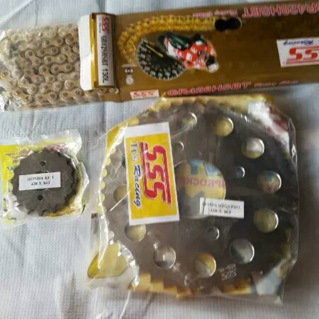 Gear set sss 428 cb150r,cbr, Sonic 150 rantai sss hsbt gold