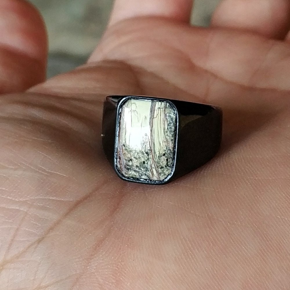 CINCIN BATU AKIK NATURAL PIRUS - PYRUS AFGHANISTAN RING TITANIUM HITAM OCTAGON